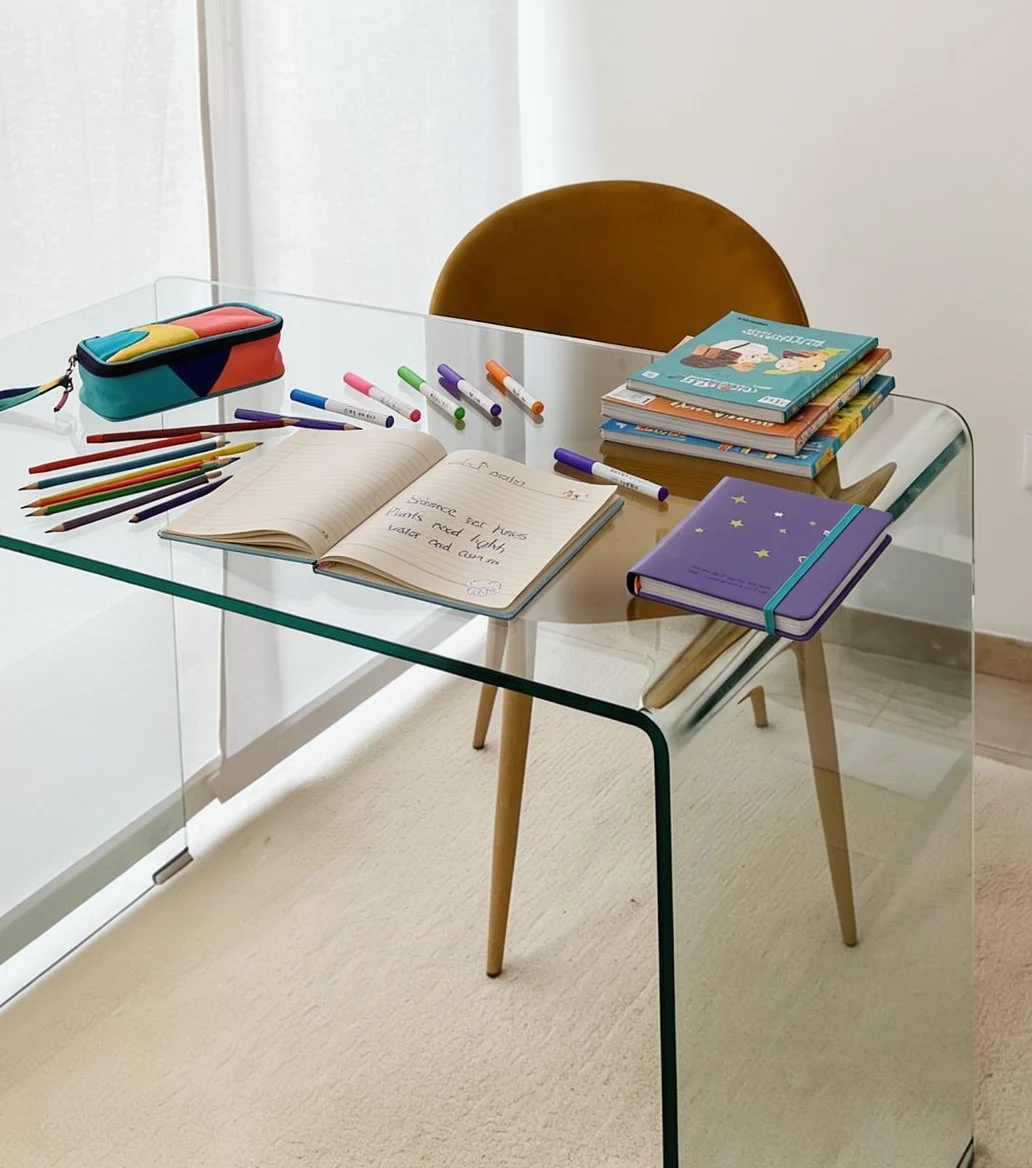 La scrivania con matite, quaderni e libri